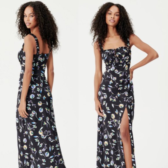 NICHOLAS Nina Black Danbury Floral-Print Satin Maxi Dress - Picture 1 of 6